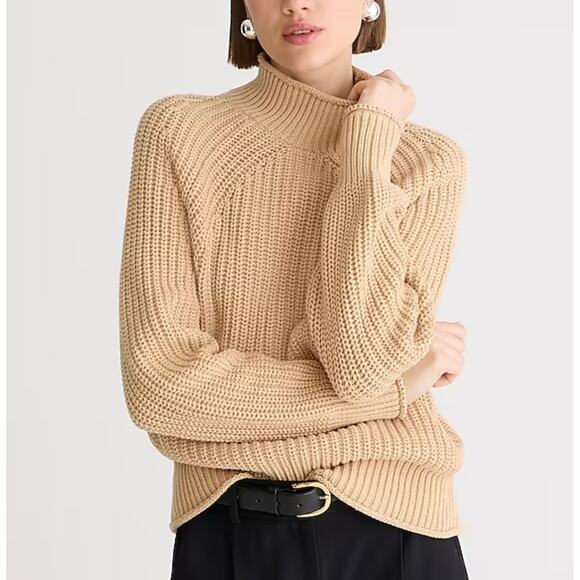 NWT J. CREW Relaxed Rollneck Sweater Khaki Chunky Knit Tan Small - Picture 1 of 6